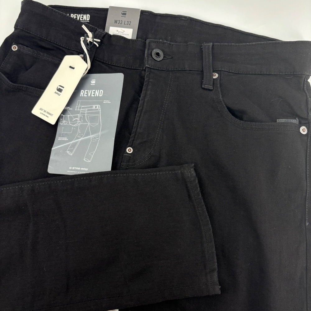 NWT G-Star Raw Mens Revend Super Slim Jeans W33 L32 Black Stretch Denim Urban